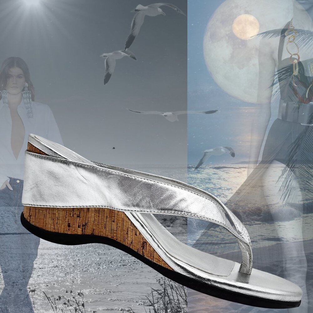 WEDGE SANDALS  Slip-on Thongs Silver Metallic